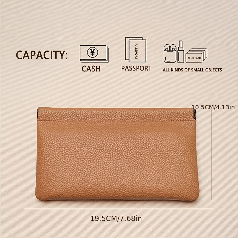 Automatic Sealing PU Material Vintage Long Wallet with Automatic Closure, Large Bill and Small Coin Storage Pouch, Snap Closure Coin Purse