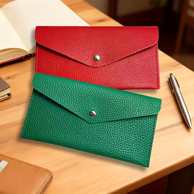 2pcs Christmas New Long Wallet, Vintage Envelope Style Wallet And Phone Pouch, Easy Large Capacity ID Coin Ultra-Thin Envelope Wallet, Card Driving License, Passport Storage, Convenient for Commuting
