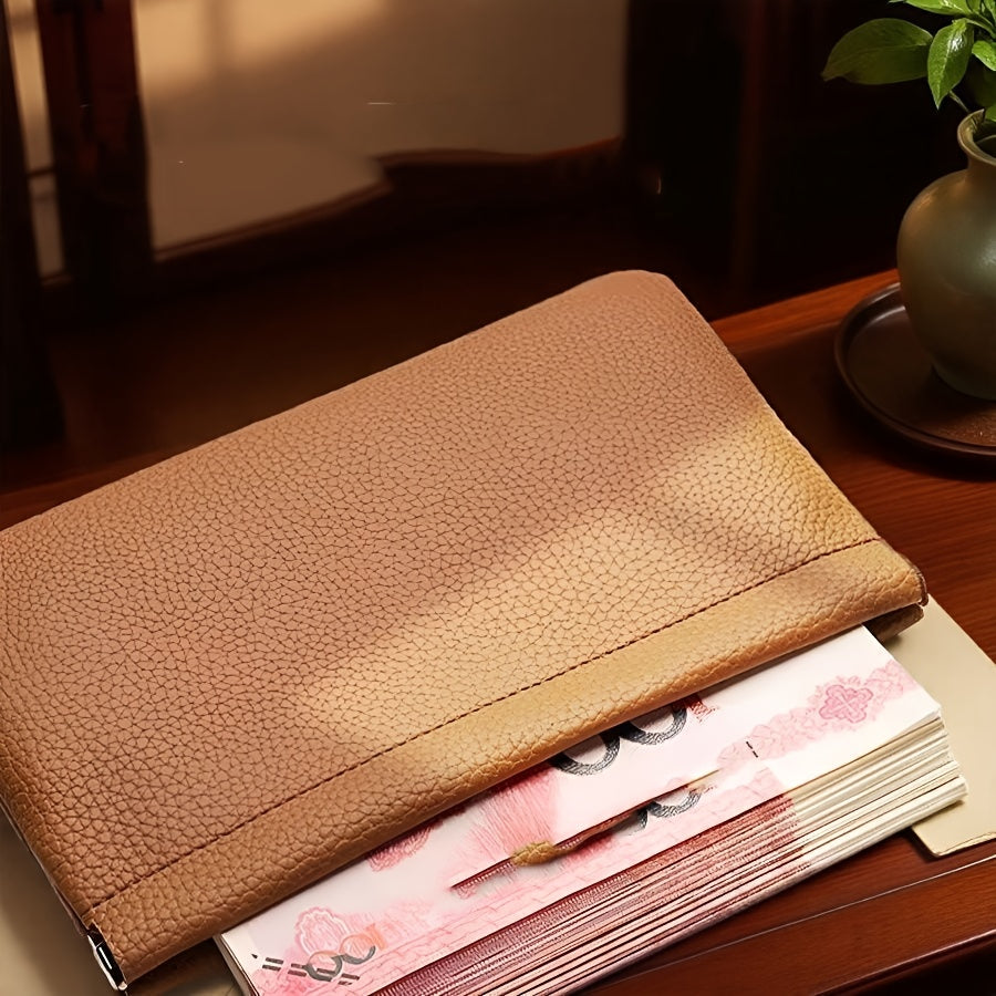 Automatic Sealing PU Material Vintage Long Wallet with Automatic Closure, Large Bill and Small Coin Storage Pouch, Snap Closure Coin Purse