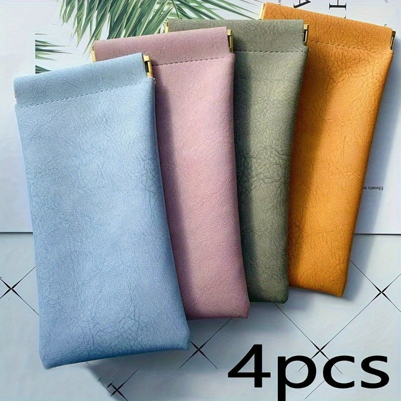 4pcs Set of Soft Fashion Eyeglass Cases, Daily Portable Squeeze-Top Glasses Boxes, Easy Solid-Colored Eyewear Storage Bags, Suitable for Fashion Glasses, Sunglasses, Reading Glasses And Glasses Additions