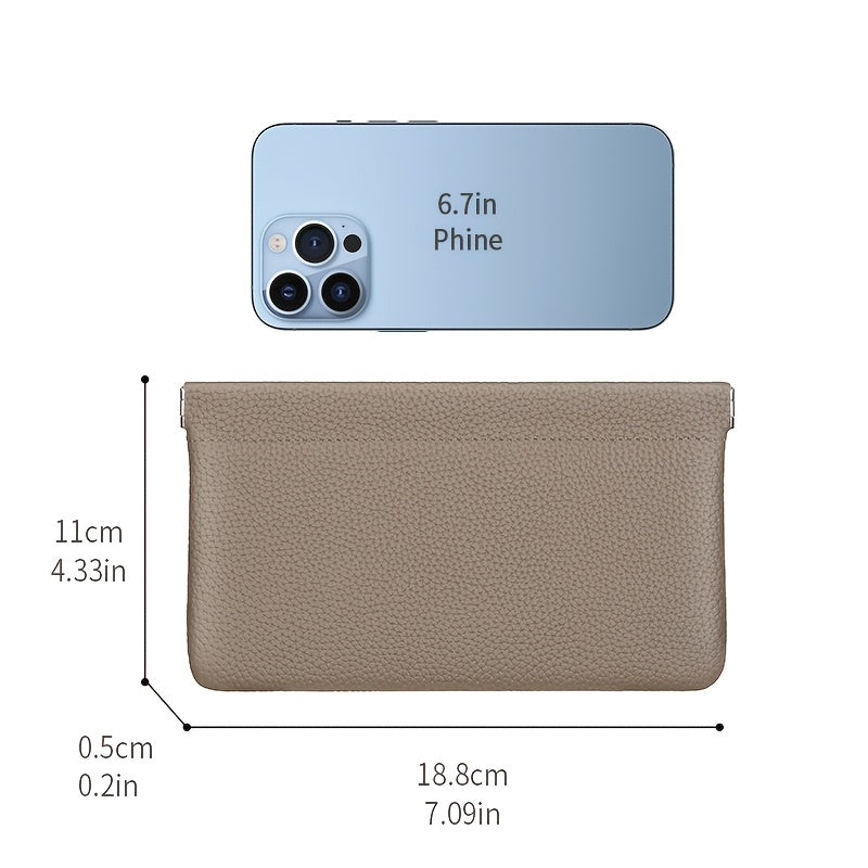 Self-Closing Genuine Leather Long Wallet with Zipper Closure - Compact Travel Organizer for Cash, Cards, Passport, Headphones & Cables - Durable Everyday Use Cosmetic Pouch, Minimalist Design, Highquality Stitching