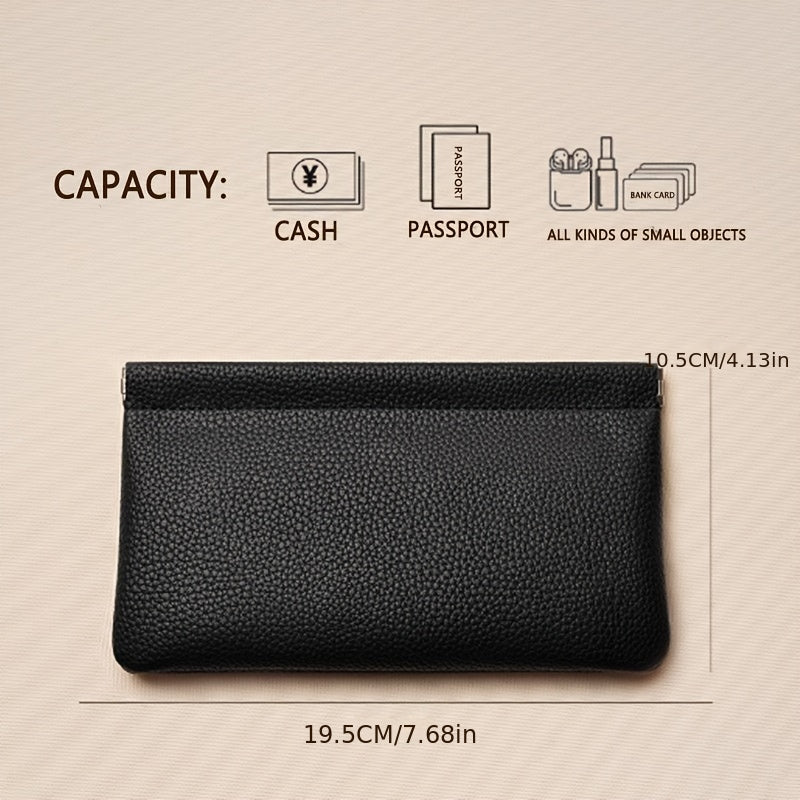 Automatic Sealing PU Material Vintage Long Wallet with Automatic Closure, Large Bill and Small Coin Storage Pouch, Snap Closure Coin Purse