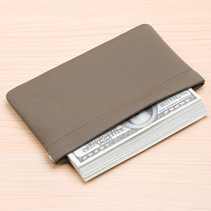Self-Closing Genuine Leather Long Wallet with Zipper Closure - Compact Travel Organizer for Cash, Cards, Passport, Headphones & Cables - Durable Everyday Use Cosmetic Pouch, Minimalist Design, Highquality Stitching