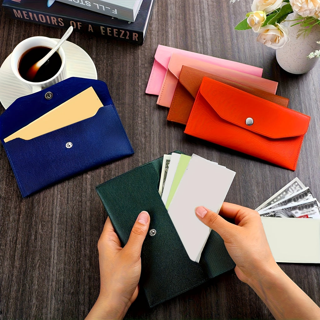 Money Envelope Wallet - Reusable Multi-Functional Card Holder with Button Closure, Multiple Compartments for Cash & Cards, Minimalist Solid Color Design, Casual Wallet for Everyday Use, Personal Finance | Minimalist Wallet | Interior Compartments, Small W
