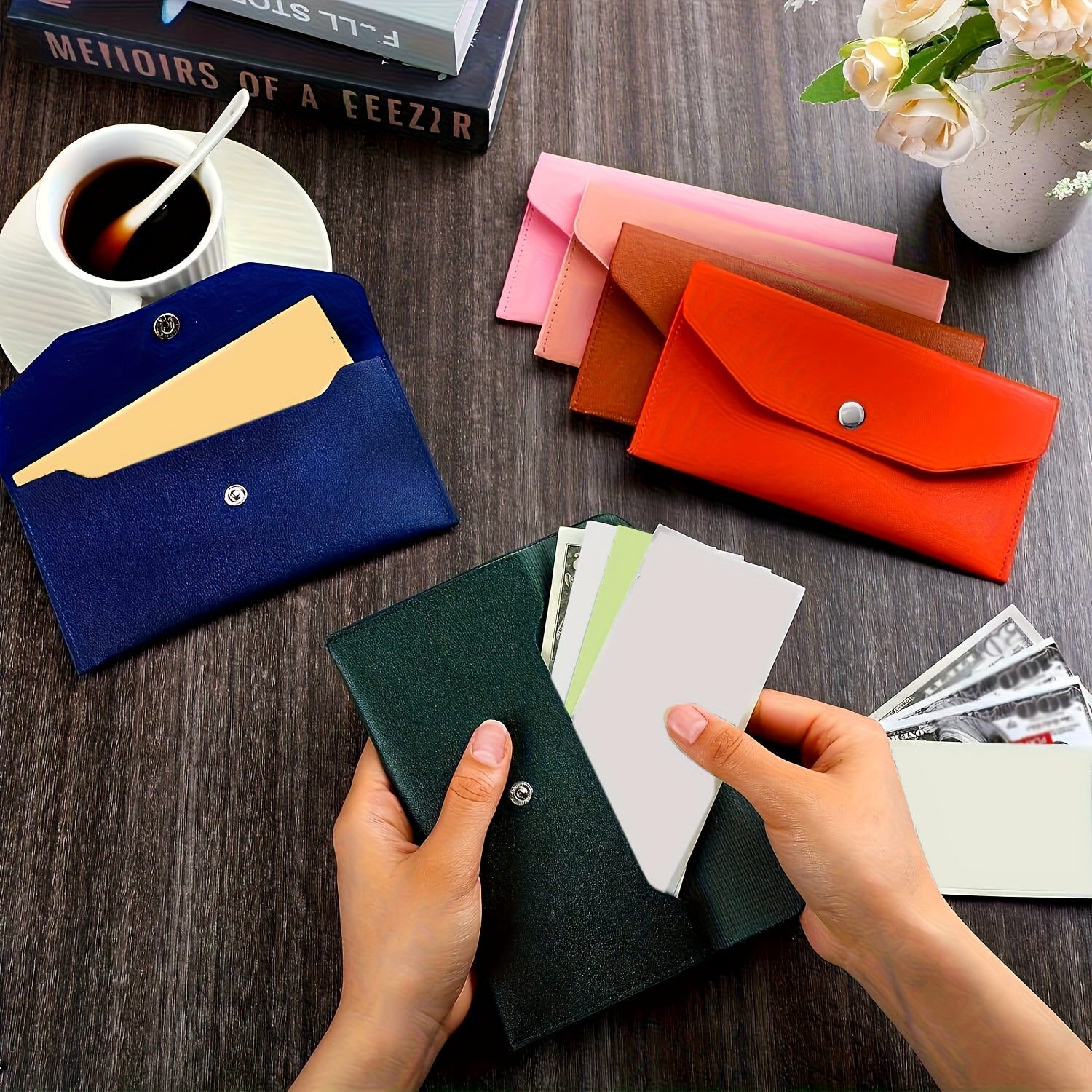 Money Envelope Wallet - Reusable Multi-Functional Card Holder with Button Closure, Multiple Compartments for Cash & Cards, Minimalist Solid Color Design, Casual Wallet for Everyday Use, Personal Finance | Minimalist Wallet | Interior Compartments, Small W