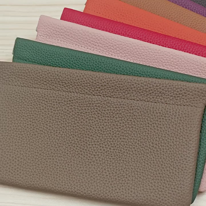 Self-Closing Genuine Leather Long Wallet with Zipper Closure - Compact Travel Organizer for Cash, Cards, Passport, Headphones & Cables - Durable Everyday Use Cosmetic Pouch, Minimalist Design, Highquality Stitching